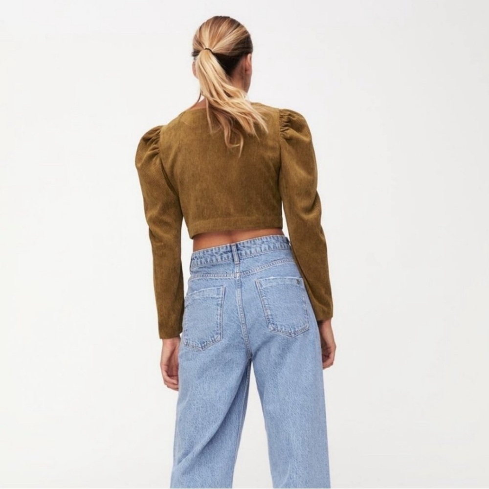 Zara - Dark Camel Corduroy Long Sleeve Large Button Crop Top Size Small - Picture 2 of 12